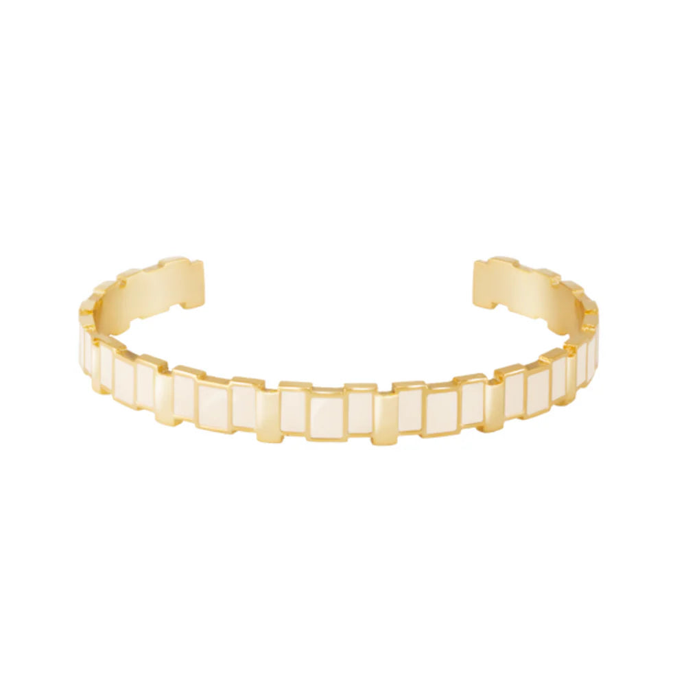INES MULTICO - 0.8cm thin bangle in gilded brass and colored enamel sticks. Color : White Sand