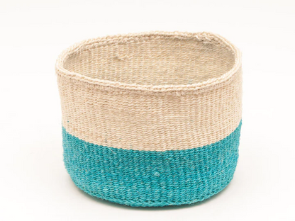 LAZIMA: Turquoise Colour Block Woven Basket M