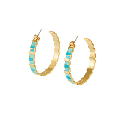 INES MULTICO Hoop earrings in gilded brass and enamel. ear post in surgical steel. Turquoise Blue