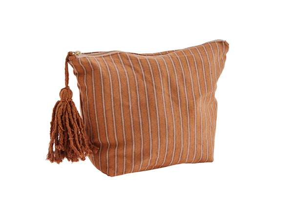 Dusty Orange striped washbag with tassel