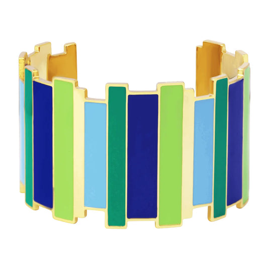 INES MULTICO - Adjustable cuff in gold plated brass. Color : Green Flash