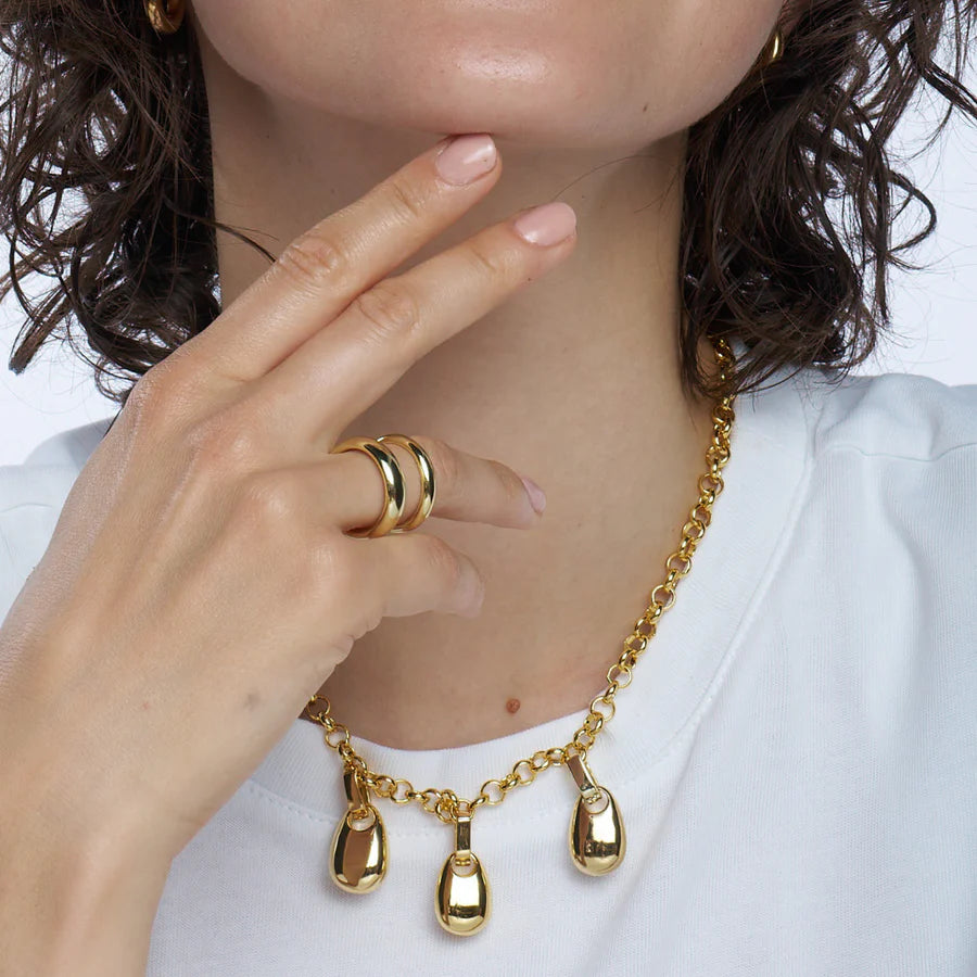 AN-O - Double ring in rhodium steel metallic PVD. adjustable. Color : Light Gold Size: 52