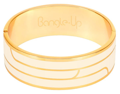 GAYA SIZE 1 lacquer clasp bracelet with lines  in gilded metal.Sand white