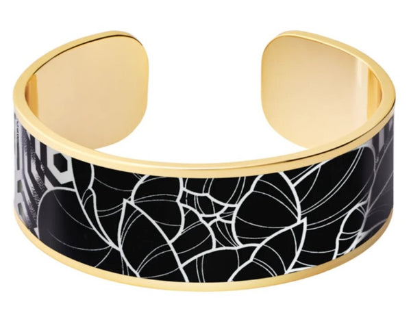 PEONY Adjustable lacquer printed cuff in gilded brass Carbon Black