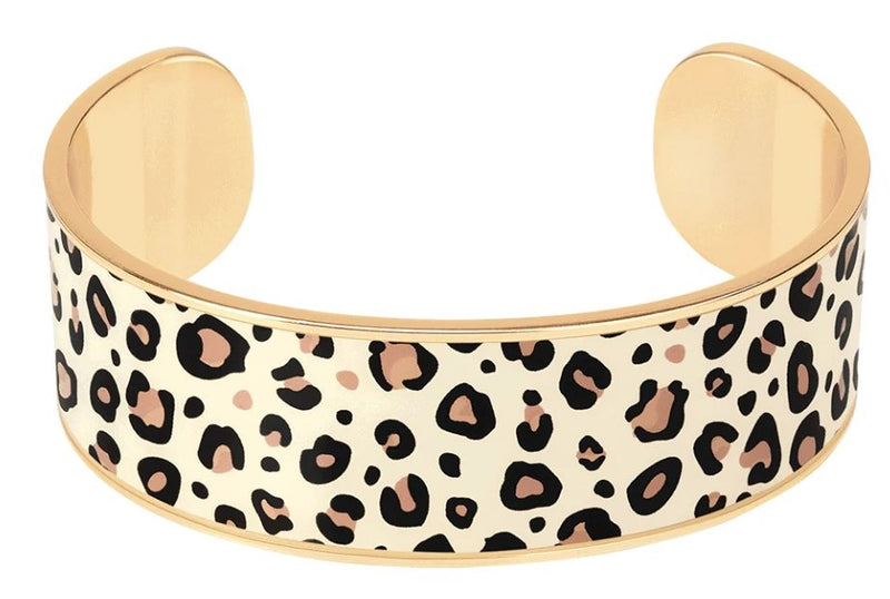 TINA Printed adjustable lacquer cuff bangle in gilded brass White sand