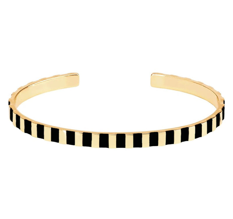 INES Lacquer adjustable thin cuff bangle in gilded brass Carbon Black