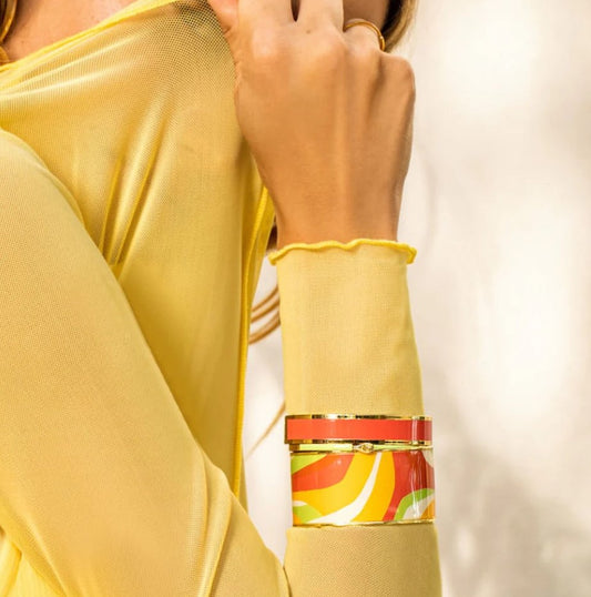 BANGLE 1,2cm lacquer clasp bracelet in gilded metal Ispahan pink