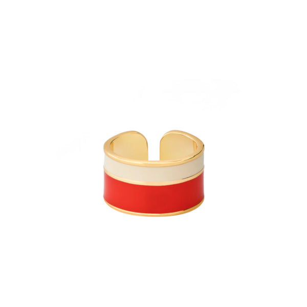 VAPORETTO Bicolor lacquer adjustable thin ring in gilded brass Tangerine Orange / White Sand