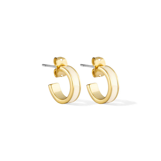 BANGLE - Small lacquer thin hoop earrings in gilded brass. Color : White sand