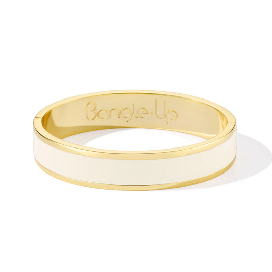 BANGLE - 1.2cm lacquer clasp bracelet in gilded metal. Color : White sand
