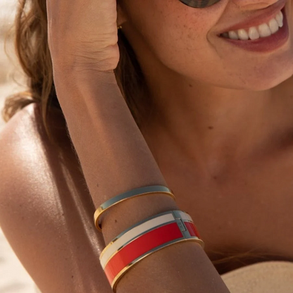 VAPORETTO Two-tone lacquer clasp bracelet - Tangerine/White Sand