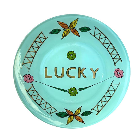 Dessert Hand painted plate - green LUCKY