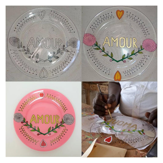 Dessert Hand painted plate - Yellow AMOUR