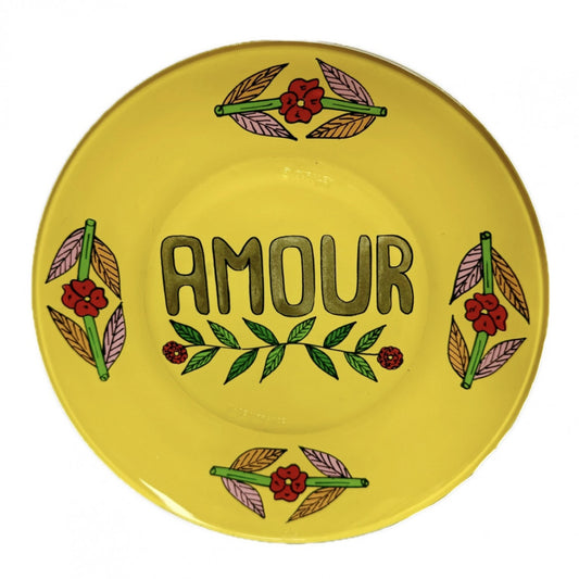 Dessert Hand painted plate - Yellow AMOUR