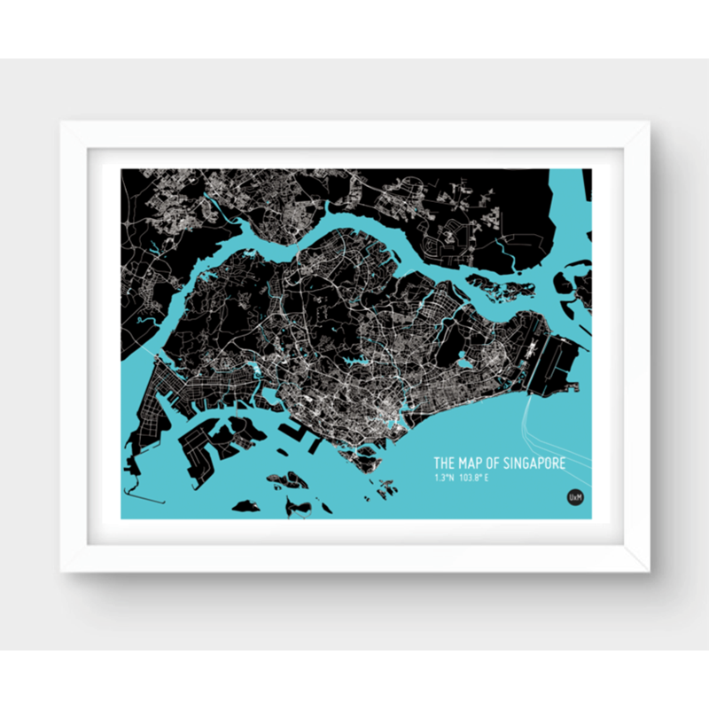 Singapore Map Cyan Unframed