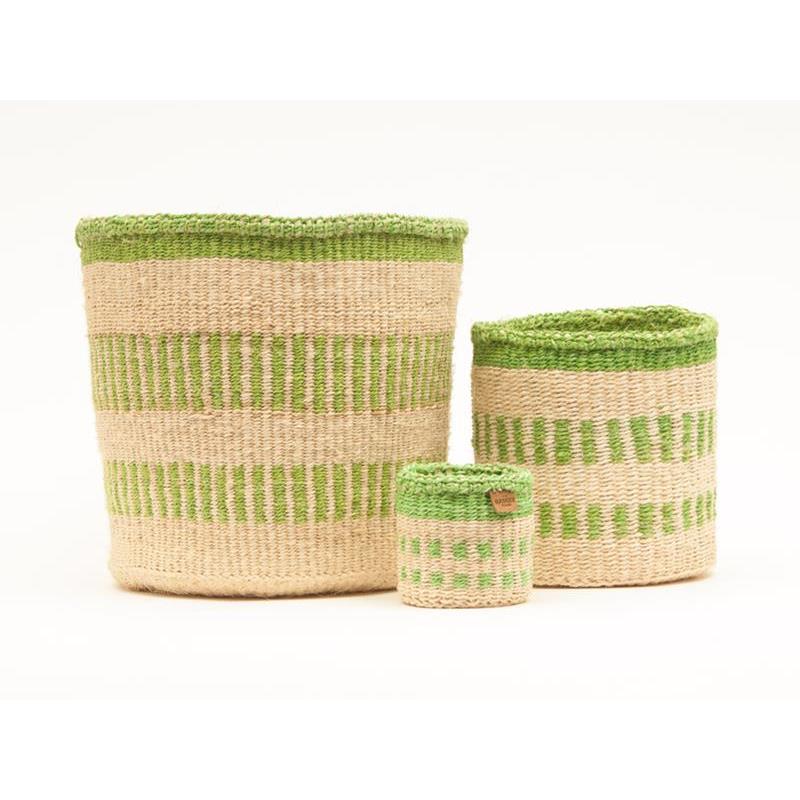 Green Stripe Woven Storage Basket - L