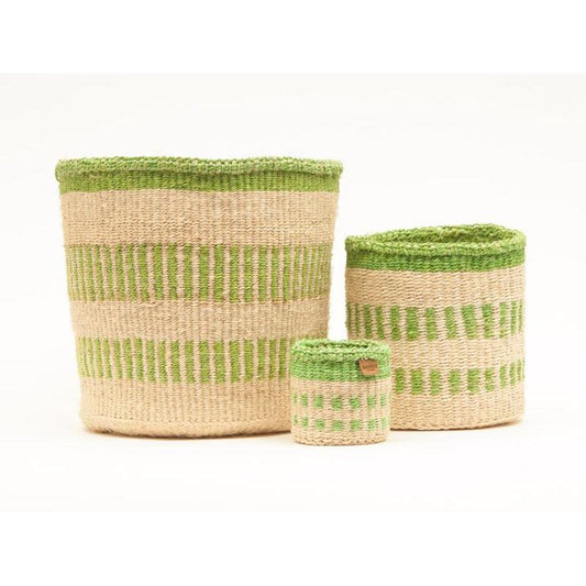 Green Stripe Woven Storage Basket - L