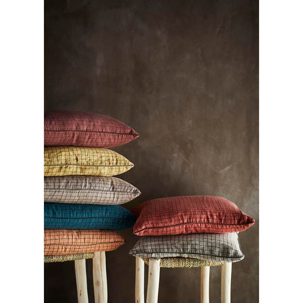 Powder Checked Linen Cushion