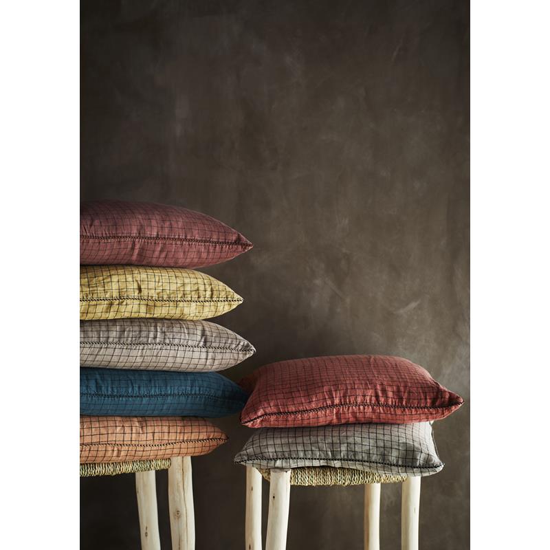 Mustard Checked Linen Cushion