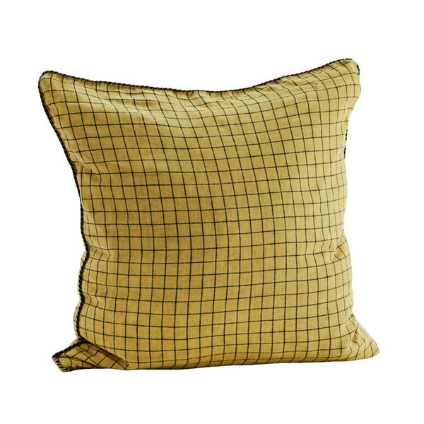 Mustard Checked Linen Cushion