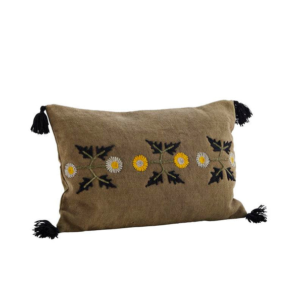 Embroidery olive cushion